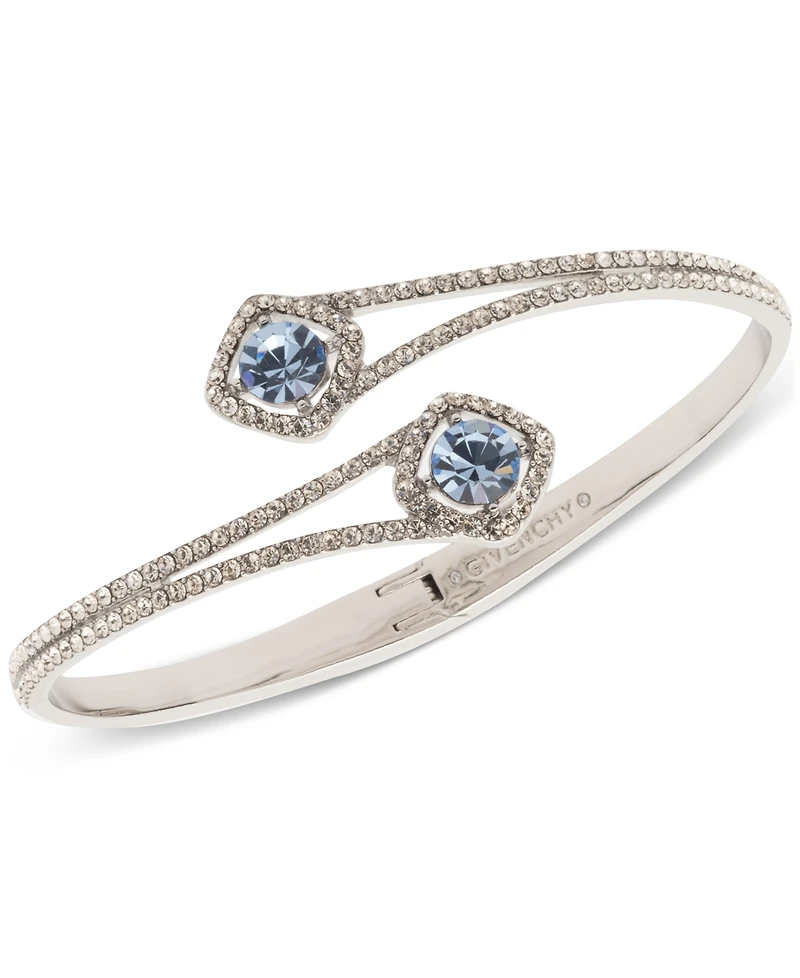 Givenchy Silver-Tone Pave & Round Crystal Halo Bypass Bangle Bracelet