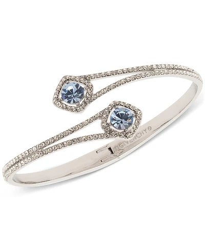 Givenchy Silver-Tone Pave & Round Crystal Halo Bypass Bangle Bracelet