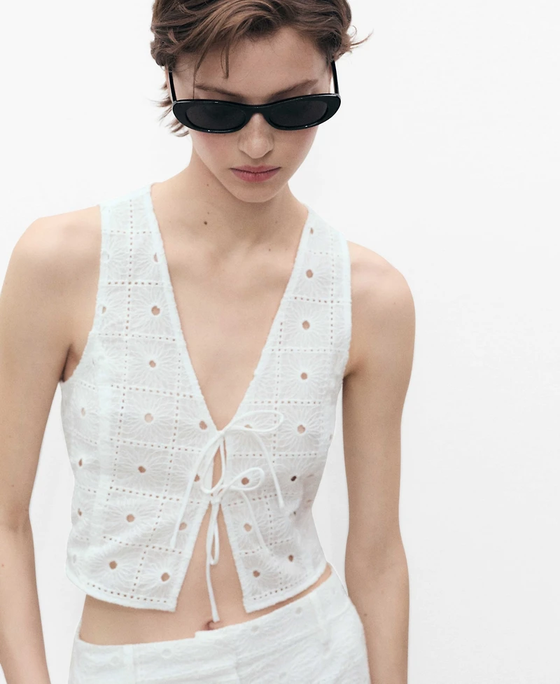 Mango Women's Bows Detail Embroidered Cotton Vest