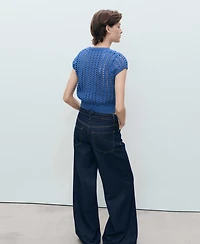 Mango Women's Short-Sleeved Crochet Sweater