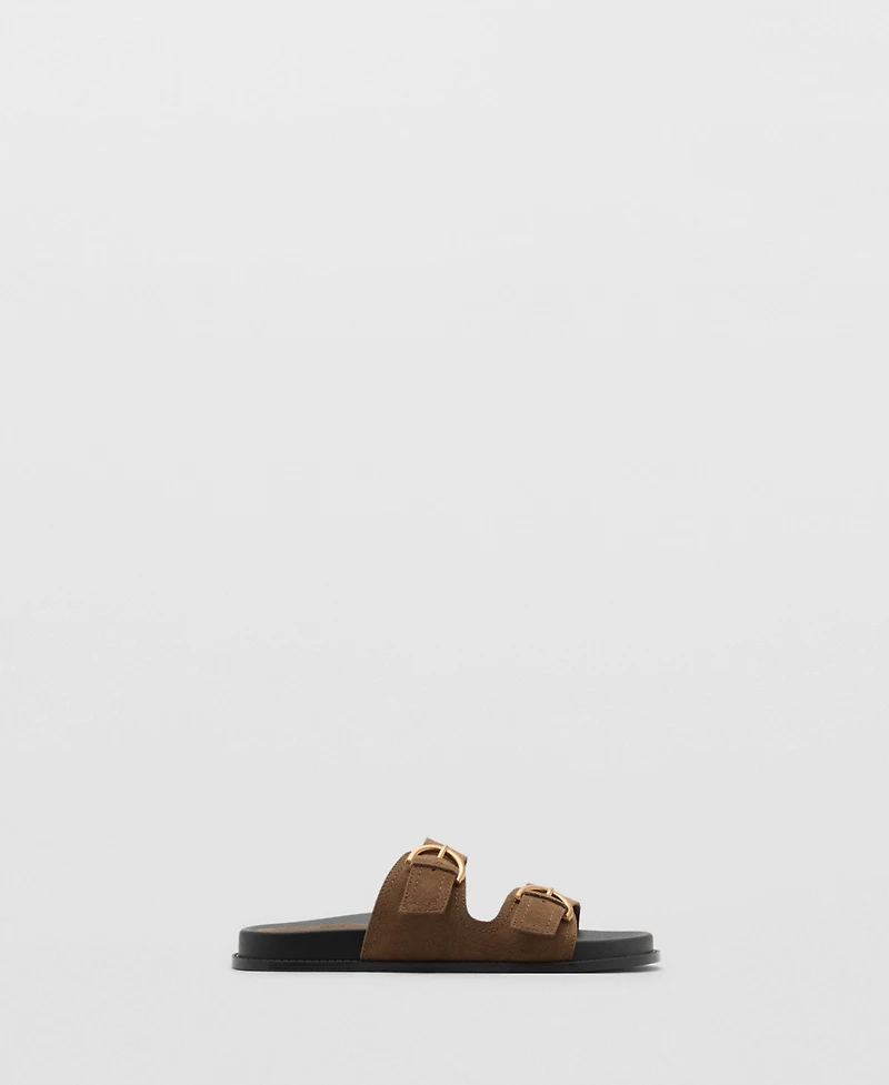 Mango Women's Natural Fiber Strap and Buckle Leather Sandals