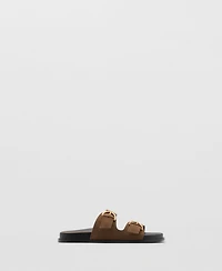 Mango Women's Natural Fiber Strap and Buckle Leather Sandals