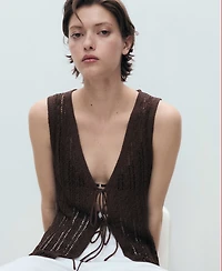 Mango Women's Openwork Bow Closure Knit Vest