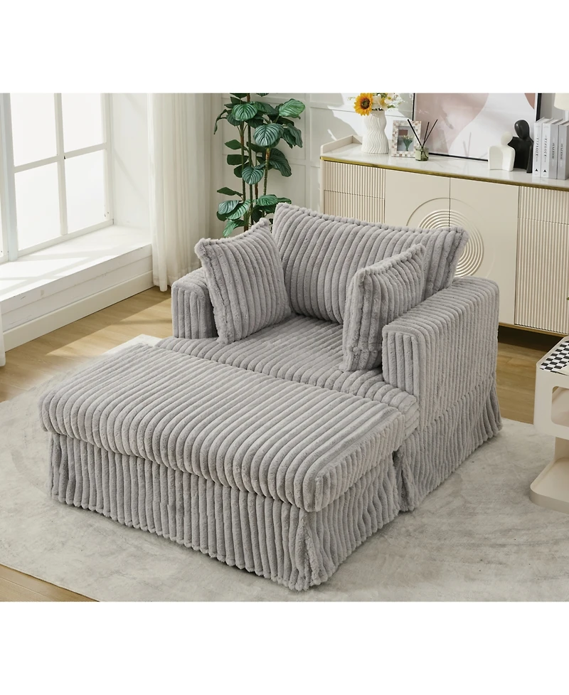 Streamdale Oversized Corduroy Chaise Lounger with Ottoman