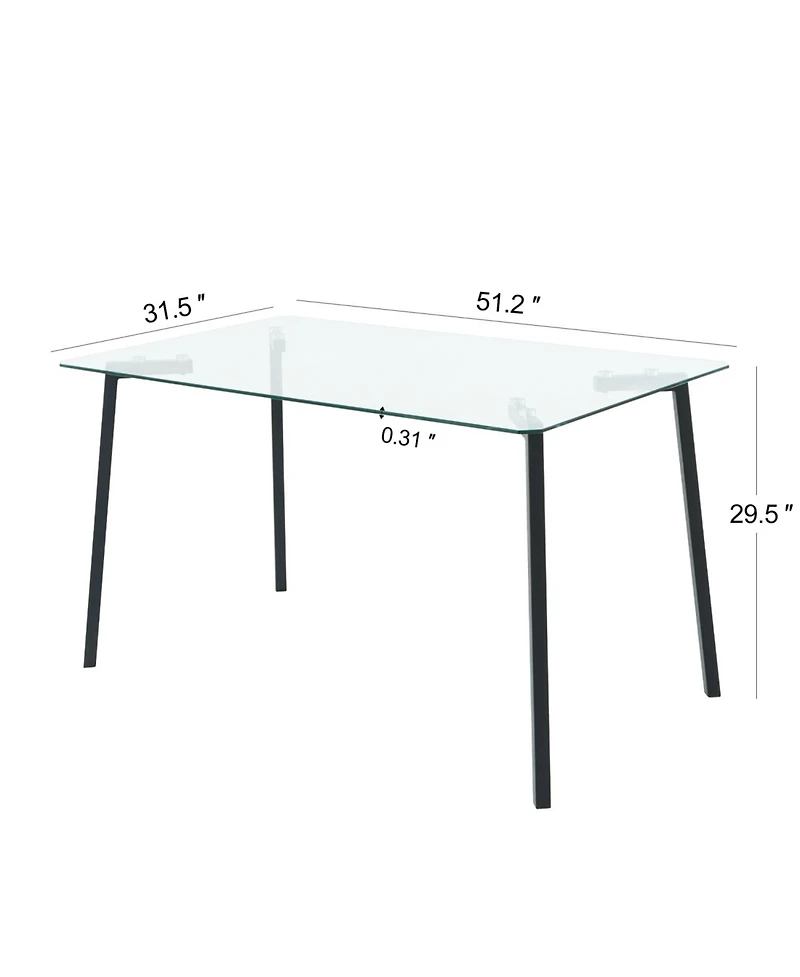 Streamdale 51.2" Square Glass Dining Table, Black Metal Legs