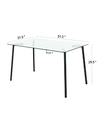 Streamdale 51.2" Square Glass Dining Table, Black Metal Legs