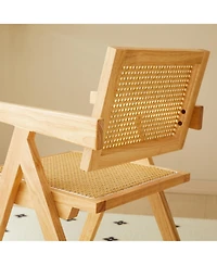 Streamdale Natural Rattan Dining Chairs (2), Armrest & Solid Wood, Living Room