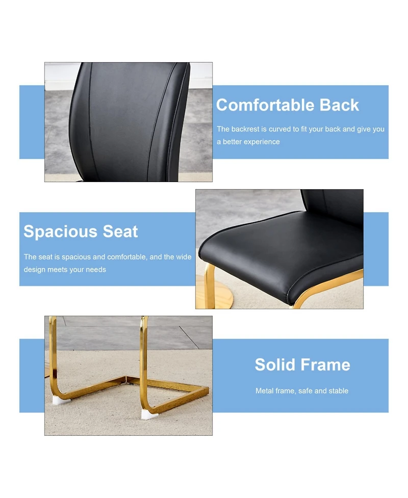 Streamdale Elegant Arch Dining Chairs (Set of 8) - Black Pu, Gold Metal Legs