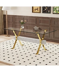 Streamdale Modern Glass Dining Table with Gold Legs, Multipurpose for Home/Office (71"x35"x30")