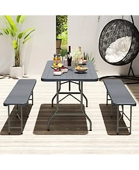 6 Feet Folding Table with Wood Grain Hdpe Tabletop and Safe Lock Mechanism