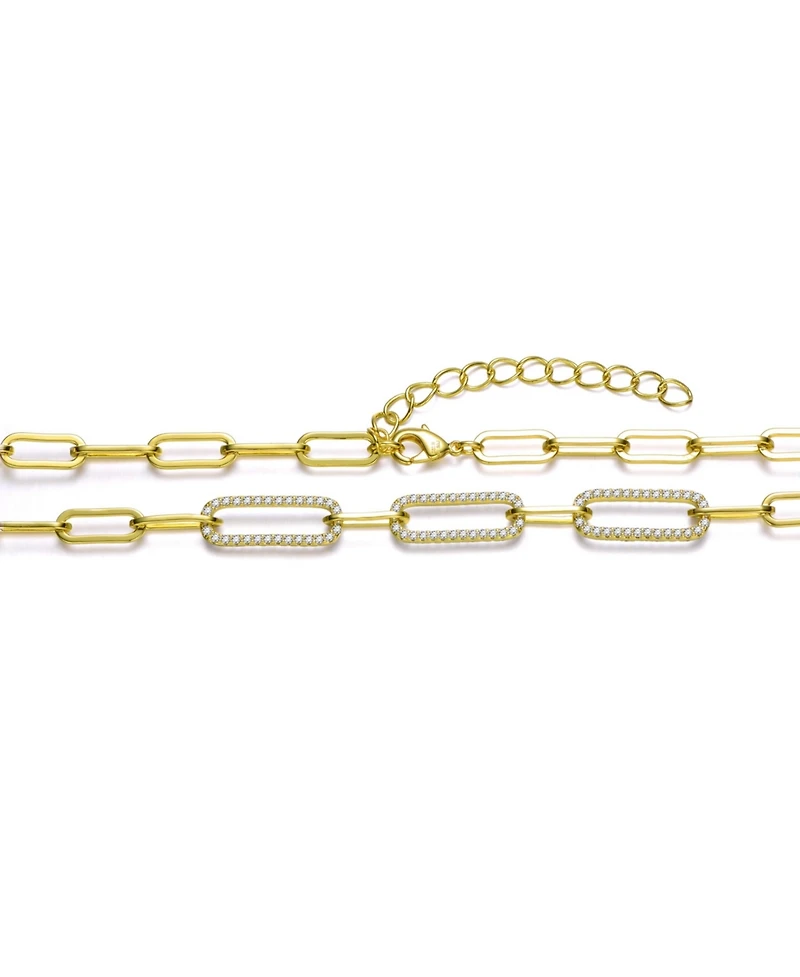 GiGiGirl Teens/Young Adults 14k Yellow Gold Plated With Cubic Zirconia Elongated Cable Link Chain Necklace