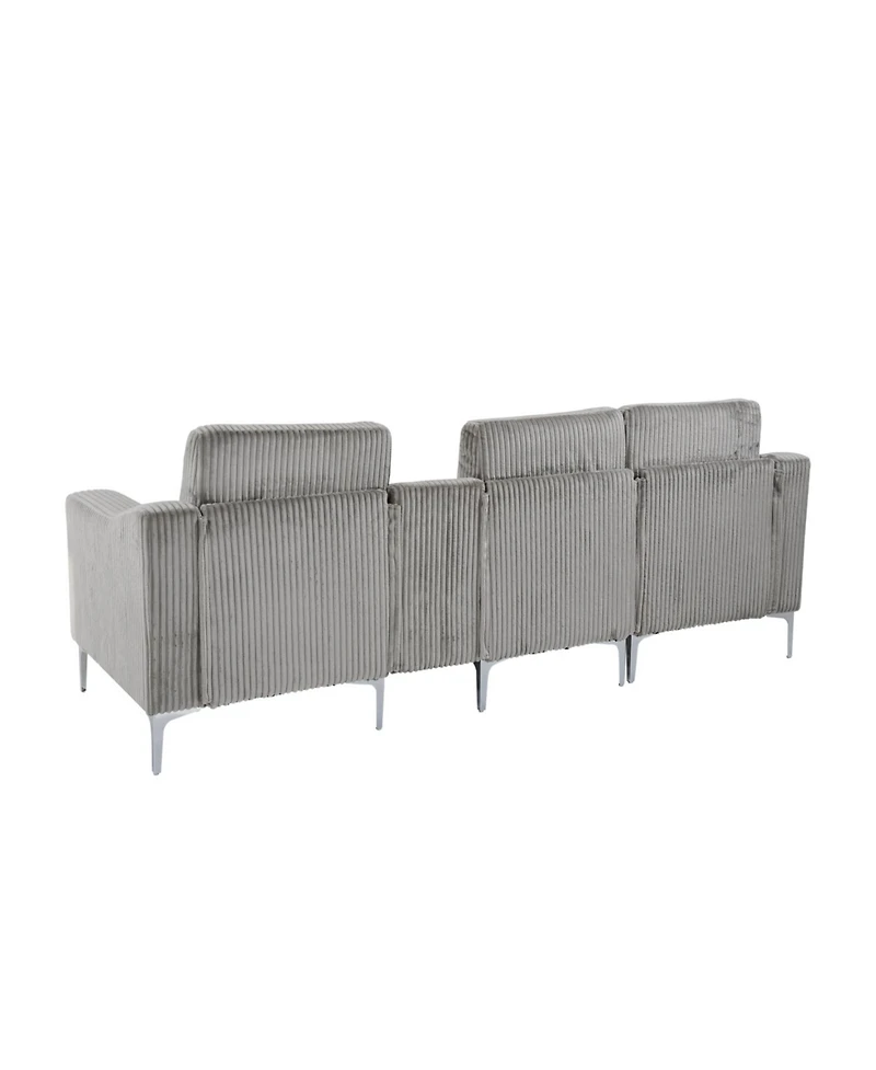 Convertible Sectional Corduroy Sofa with Cupholders, Usb,Three-seater,Gray