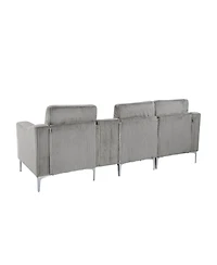 Convertible Sectional Corduroy Sofa with Cupholders, Usb,Three-seater,Gray