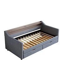Streamdale Twin Daybed with Storage, Shelves & Usb Ports, Linen Upholstered Sofa with Led Light