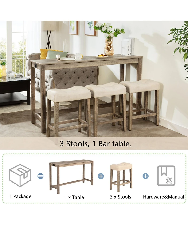 Streamdale Bar Table Set with 3 Stools & Power Outlet - Brown