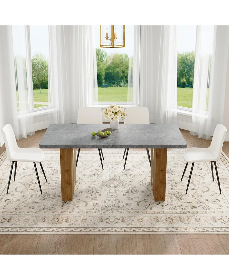 Streamdale Cozy Modern Dining Set with 4 Curved Leather Chairs, 67x35