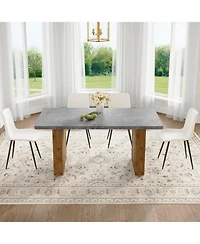 Streamdale Cozy Modern Dining Set with 4 Curved Leather Chairs, 67x35