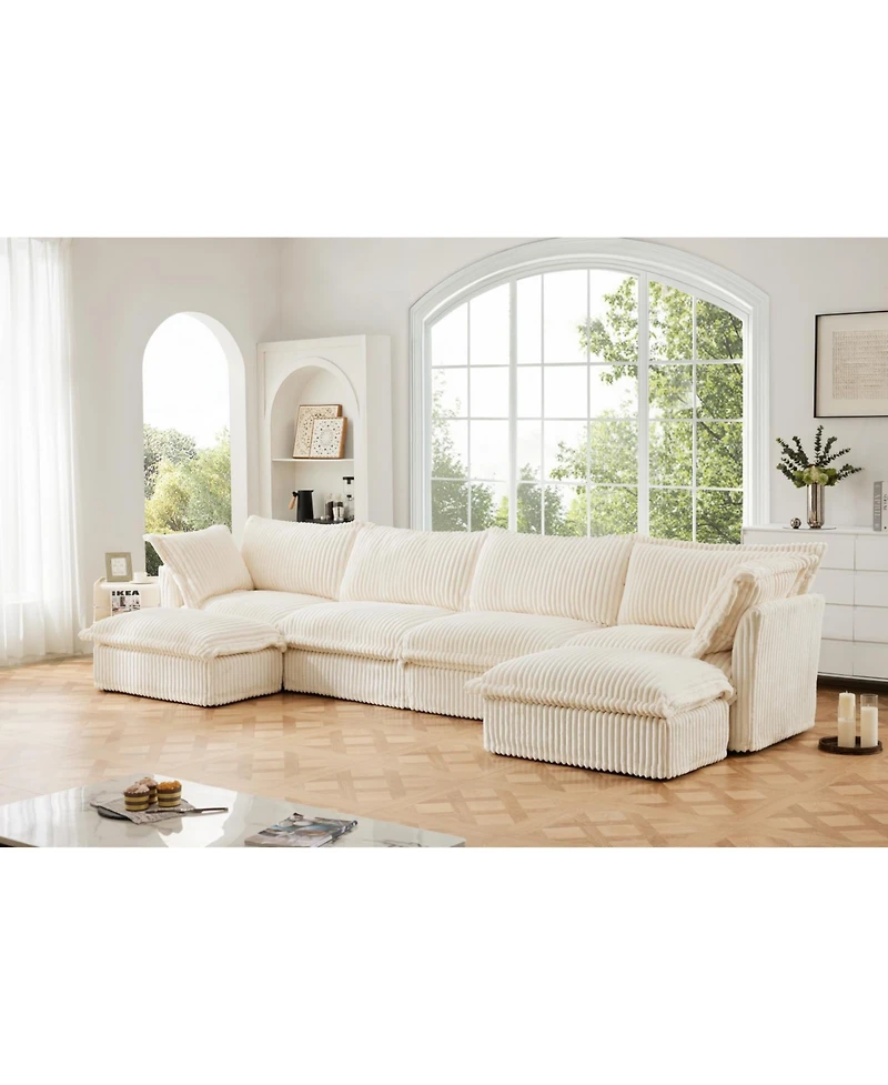 Streamdale U-Shaped Slipcovered Sectional, Deep Seat & Cushions, Cream Corduroy (4-Seater)