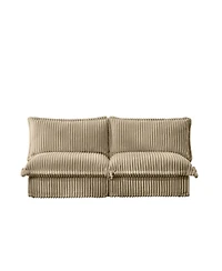 Camel Corduroy Armless Sofa with Pillows