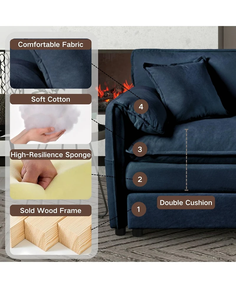 Streamdale Comfy Blue Chenille Sectional Sofa with Ottoman