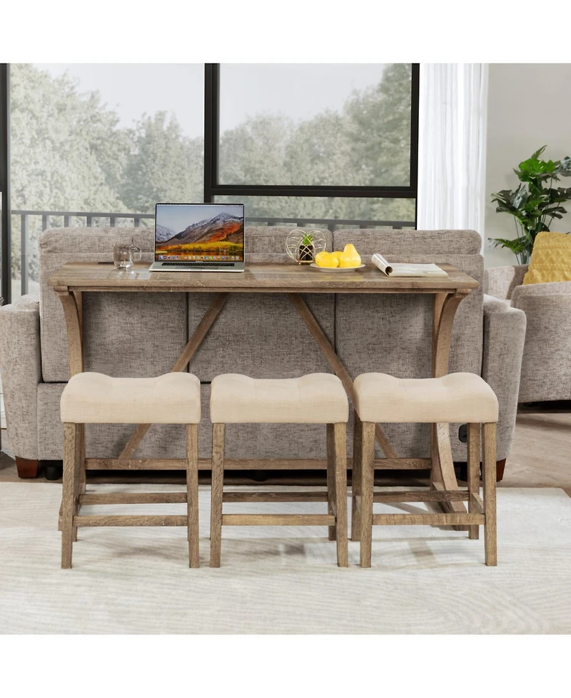 Streamdale 4-Piece Bar Table Set with Power Outlet and 3 Padded Stools