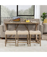 Streamdale 4-Piece Bar Table Set with Power Outlet and 3 Padded Stools