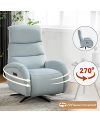 Blue Fabric Dual Motor 270 Swivel Power Recliner Chair With Heavy Duty Motion Mechanism, Usb and Type-c Charging Ports