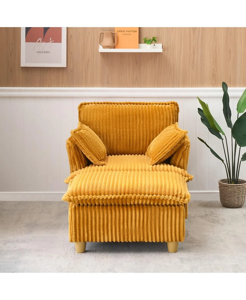 Streamdale Corduroy Sofa with Ottoman & Pillows - Living Room/Balcony/Study