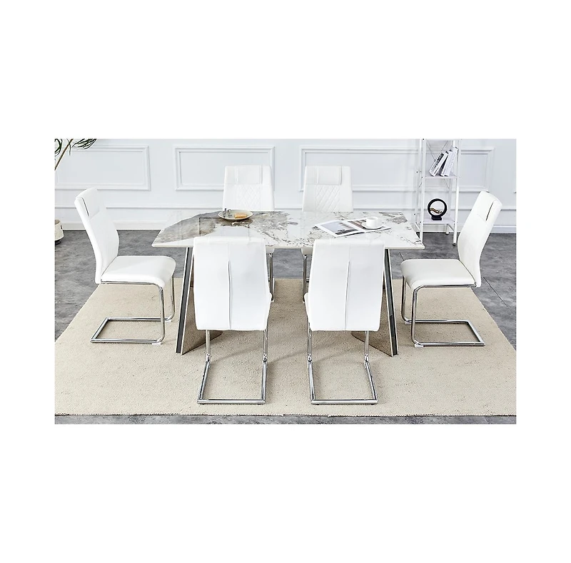 Streamdale Pandora Sintered Stone Table (63" L) with 6 Pu Chairs