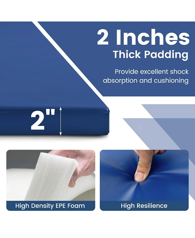 4-Panel Pu Leather Folding Exercise Mat with Carrying Handles-Navy