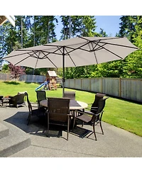 15 Feet Twin Patio Umbrella with 48 Solar Led Lights
