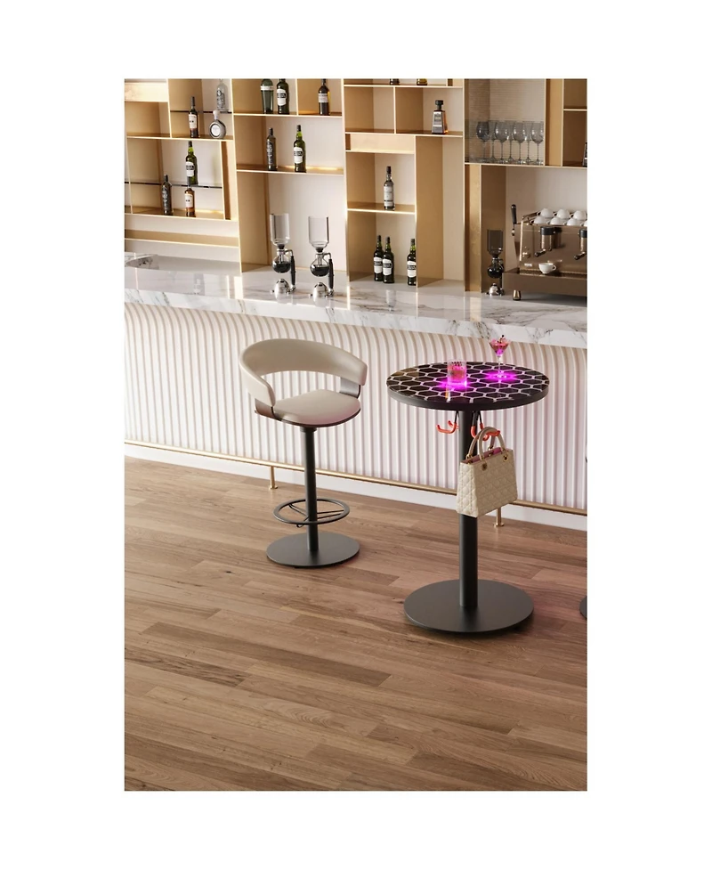 Streamdale Bar Table, Round Cocktail Table with Lights and Glass Top, Large Steel Base, Pub Table for Kitchen, Bistro, Parties