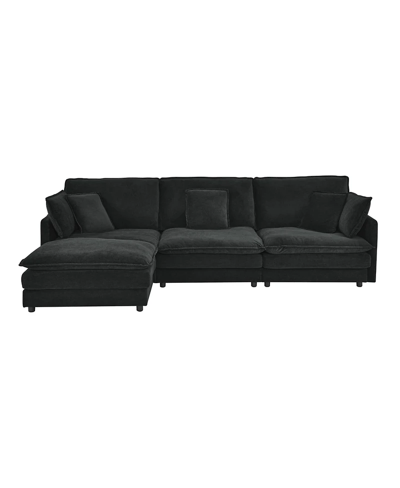Streamdale Modern L-Shaped Sectional Sofa with Ottoman, 4-Seat Couch (Black