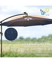 10 Feet Cantilever Umbrella with 32 Led Lights and Solar Panel Batteries