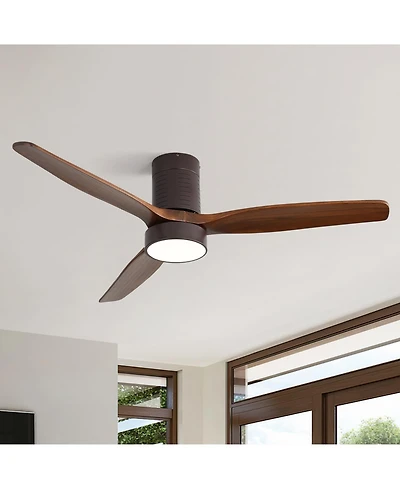 52'' Modern 3-blade Flush Mount Tri color Adjustable Ceiling Fan Light with Remote Control and Timing and Forward and Reverse Rotation Functions for L