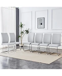 Streamdale Arch Dining Chairs - Light Gray Pu, Silver Legs - Set of 6