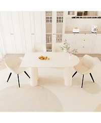 63" Cream Dining Table & Beige Chairs (4)