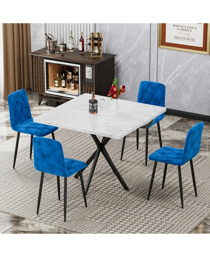 Streamdale Square Faux Marble Dining Table Set for 4