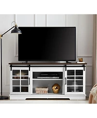 Streamdale Furniture Sliding Door Tv Cabinet with Glass Doors and Adjustable Shelves, 59"W x 15.9"D x 27.8"H