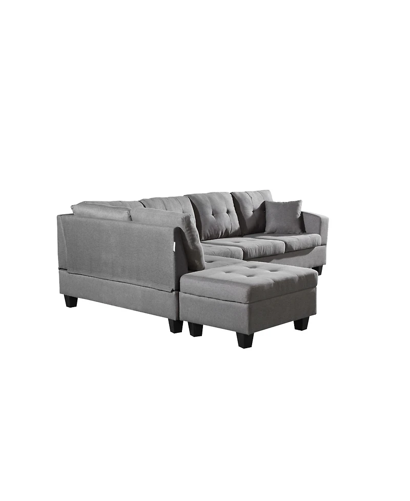 Streamdale Fabric left Chaise Living Room Sofa Set with Storage Ottoman