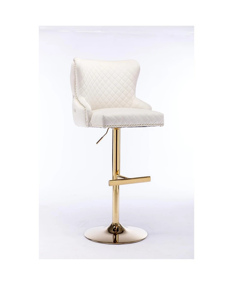 Streamdale Velvet Bar Stool with Adjustable Height and Accentuated Lion's Head Design