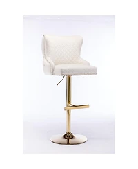 Streamdale Velvet Bar Stool with Adjustable Height and Accentuated Lion's Head Design