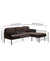 Streamdale Modern 3-Seater L-Shaped Sofa with Ottoman, Polyester Fabric
