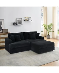 Streamdale 82 inches black corduroy sofa, storage feet +4 throw pillows, create a living room, office fashion new darling!