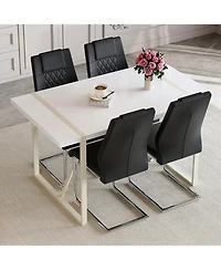 Streamdale Cream-Style Mdf Dining Table Set with 4 Black Chairs and Silver Legs