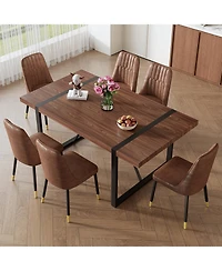 Streamdale Industrial Walnut Dining Set with 6 Brown Suede Chairs