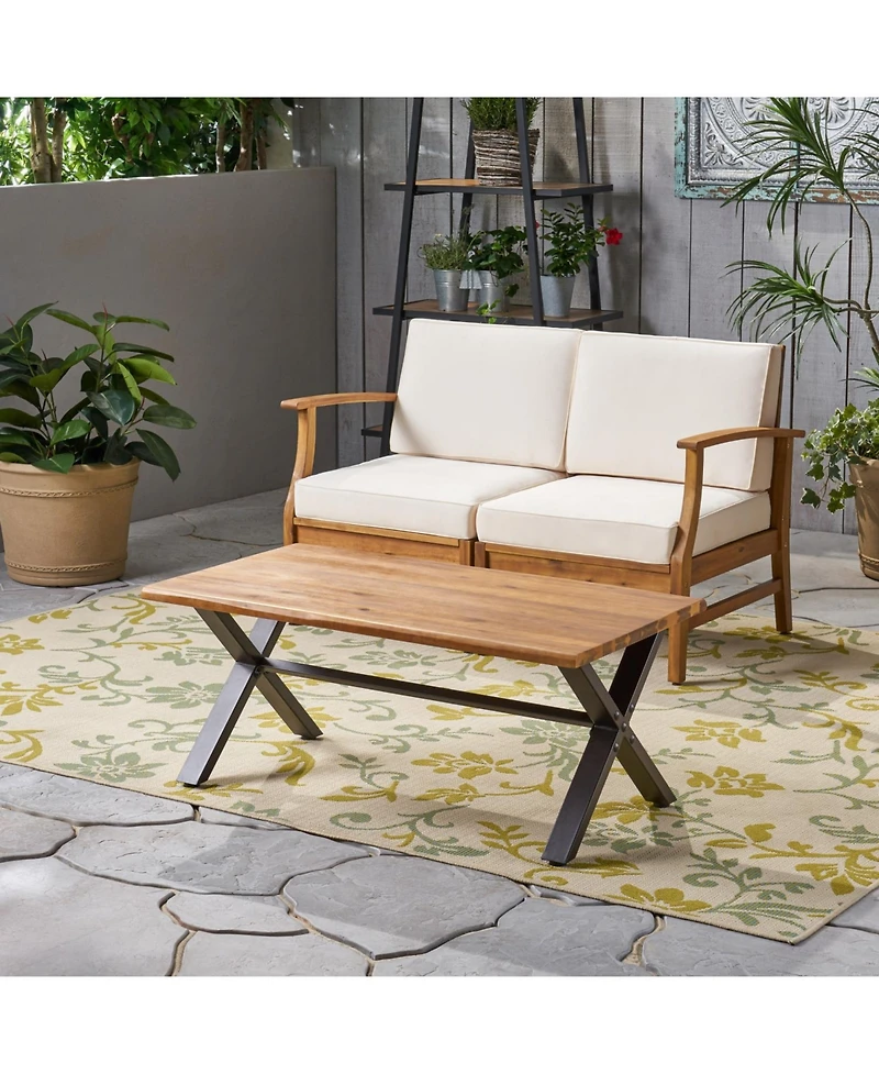 Streamdale Furniture Acacia Coffee Table, Teak/Rustic Metal, Brown/Black, 18"H 27"W 43"L