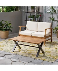 Streamdale Furniture Acacia Coffee Table, Teak/Rustic Metal, Brown/Black, 18"H 27"W 43"L