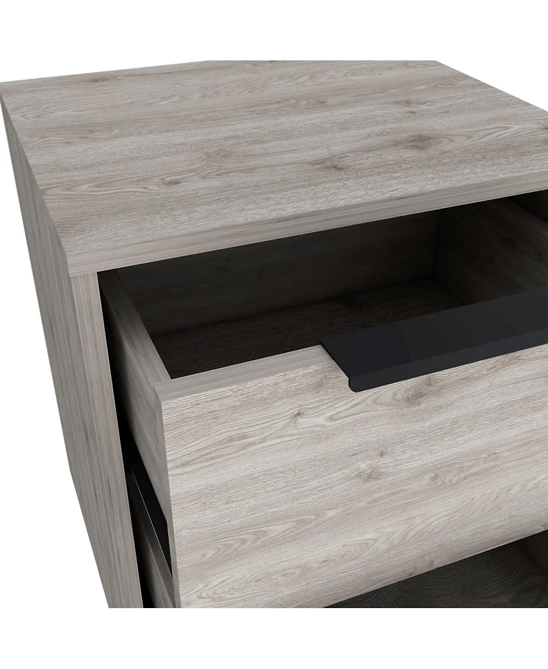 Two Drawer Faux Wood Nightstand for Lamps Books and Bedroom Organization