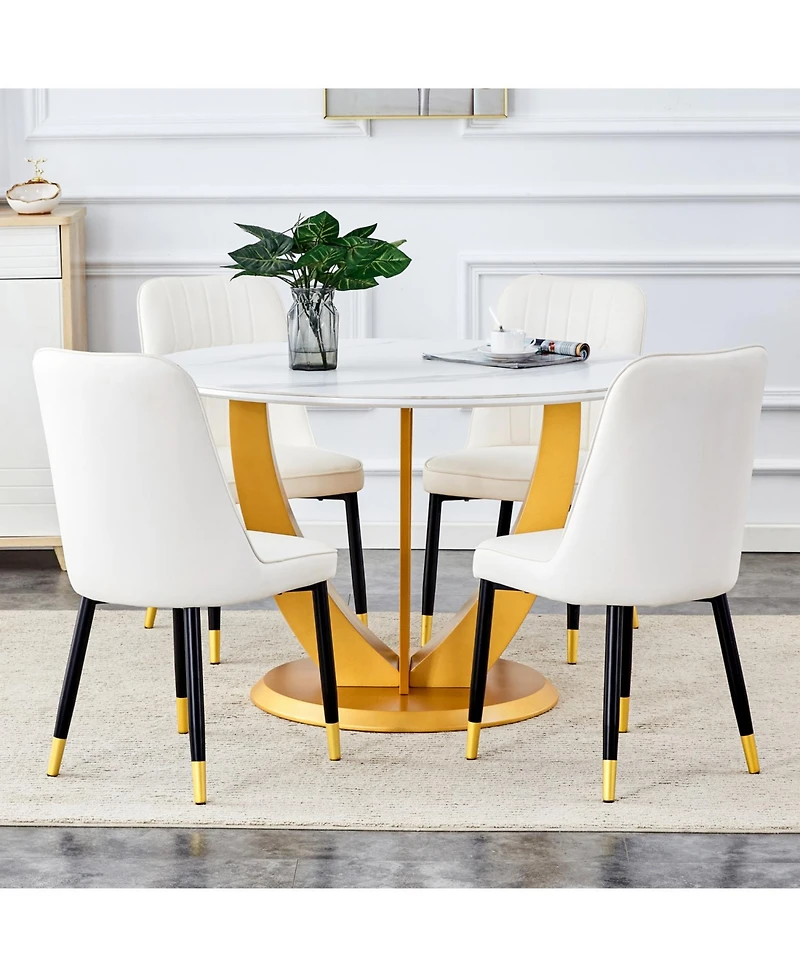 Snow Mountain White Round Dining Set - 47" with 4 White Chairs